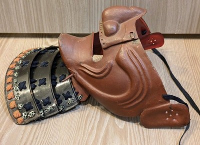 Edo Period Samurai Menpo Iron Mask Armor Yoroi Antique Japanese Kabuto