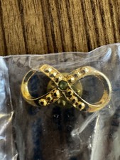 Vintage Harriet Carter Lapel Pin- 24k Gold Electroplated Infinity Knot -Emerald