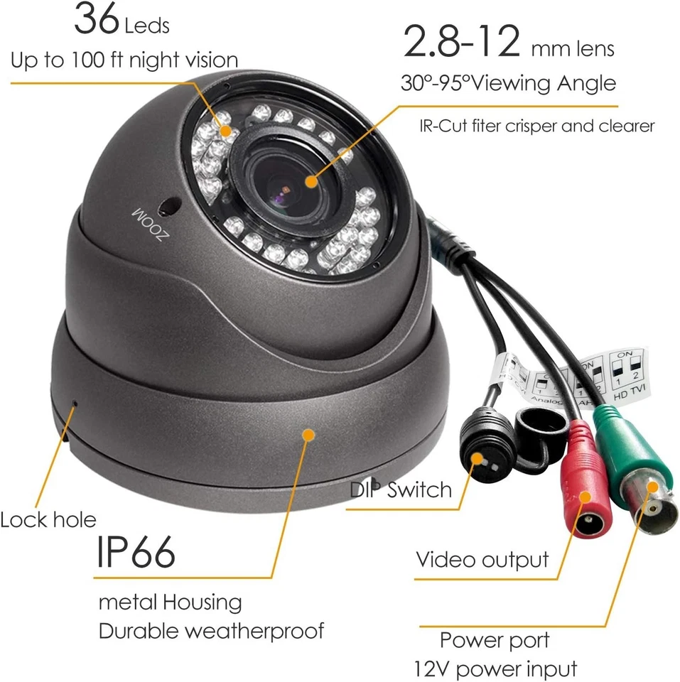 Analog CCTV Camera HD 1080P 4-in-1 TVI/AHD/CVI/CVBS Security Dome Camera Outd... - Image 3 of 4