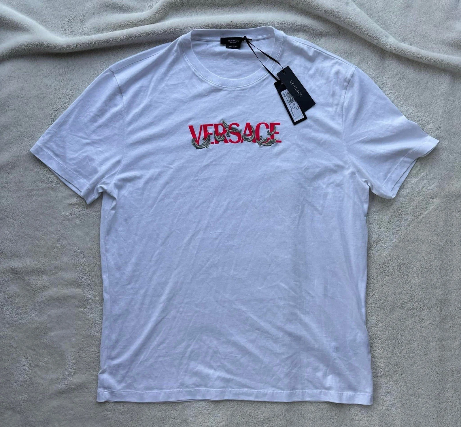 Versace — Versace White/Pink Barocco Silhouette Logo Tee - $650 Retail - New - Authentic
