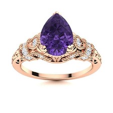 Amethyst Stone New Solitaire with Accents Crown Chakra Ring Sterling Silver