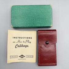 Lowe LEATHER Cribbage Board 2 Track VTG Folding SNAPS SHUT Travel + Instructions