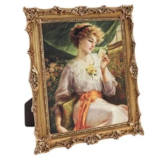 8x10 Vintage Picture Frame, Gold Hand-Crafted Resin Picture Frame  Easel & Hook,