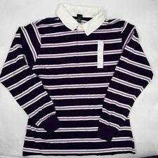 Wild Fable Women's Rugby Shirt XS Purple White Stripe Cotton Blend Long Sleeves