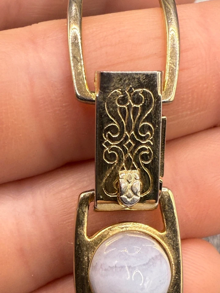 Vintage Stone Bracelet Agate Gold Tone 7" - Image 3 of 4