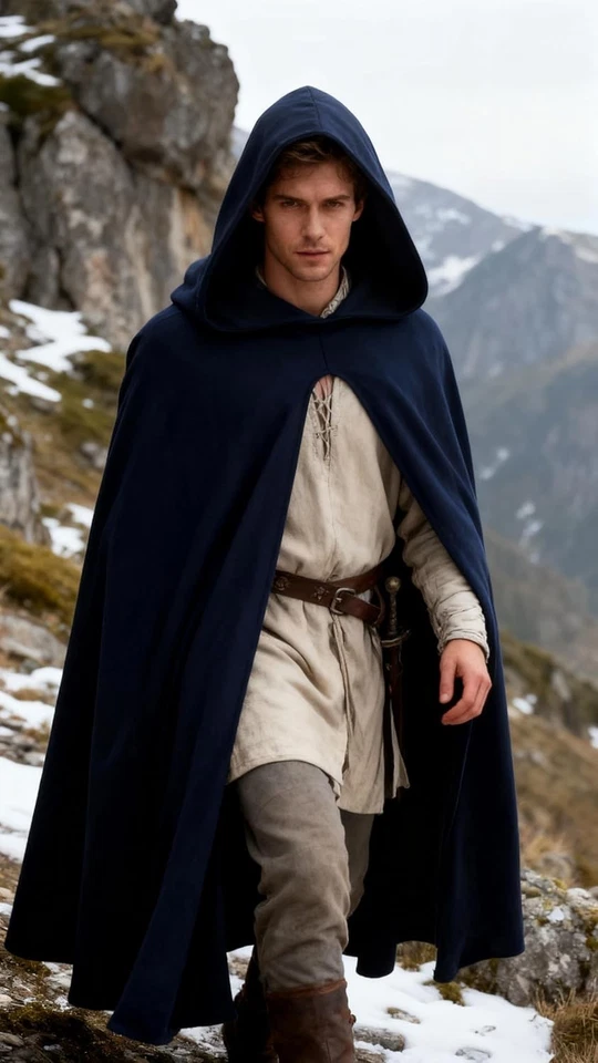 Manto com capuz verde lã imitação - Fantasia de bruxo e renascentista essencial - Imagem 4 de 4