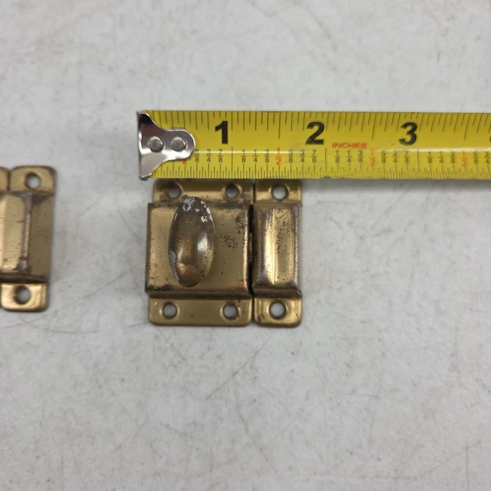 Vintage Lot of 2 Cupboard Door Turn Latch Hoosier Latches Brass Keepers - Image 3 of 4