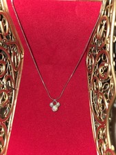 Disney Mickey Mouse Ears Pendant Rhinestone Chain Silver Tone Bling Necklace 16"
