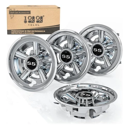 8 Inch Golf Cart Wheel Covers Hub Caps for EZGO Club Car Yamaha,Set of 4-Chrome