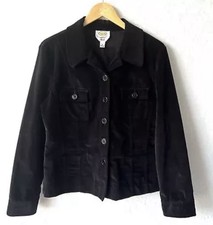 VTG Talbots Black Velvet Chunky Button Blazer Jacket Womens 12 Stretch Retro