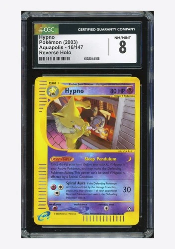 Pokemon CGC 8 Hypno Reverse Holo 2003 16/147 Aquapolis English