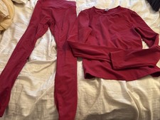 Girls Size L Red Athletic Shirt  Leggings Set