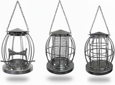 3 x GARDEN BIRD FEEDERS SEED,  NUT & FAT BALL SQUIRREL PROOF GUARD METAL CAGE