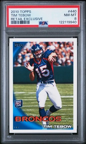 Tim Tebow Rookie Card 2010 Topps Throwing Retail Exclusive PSA8