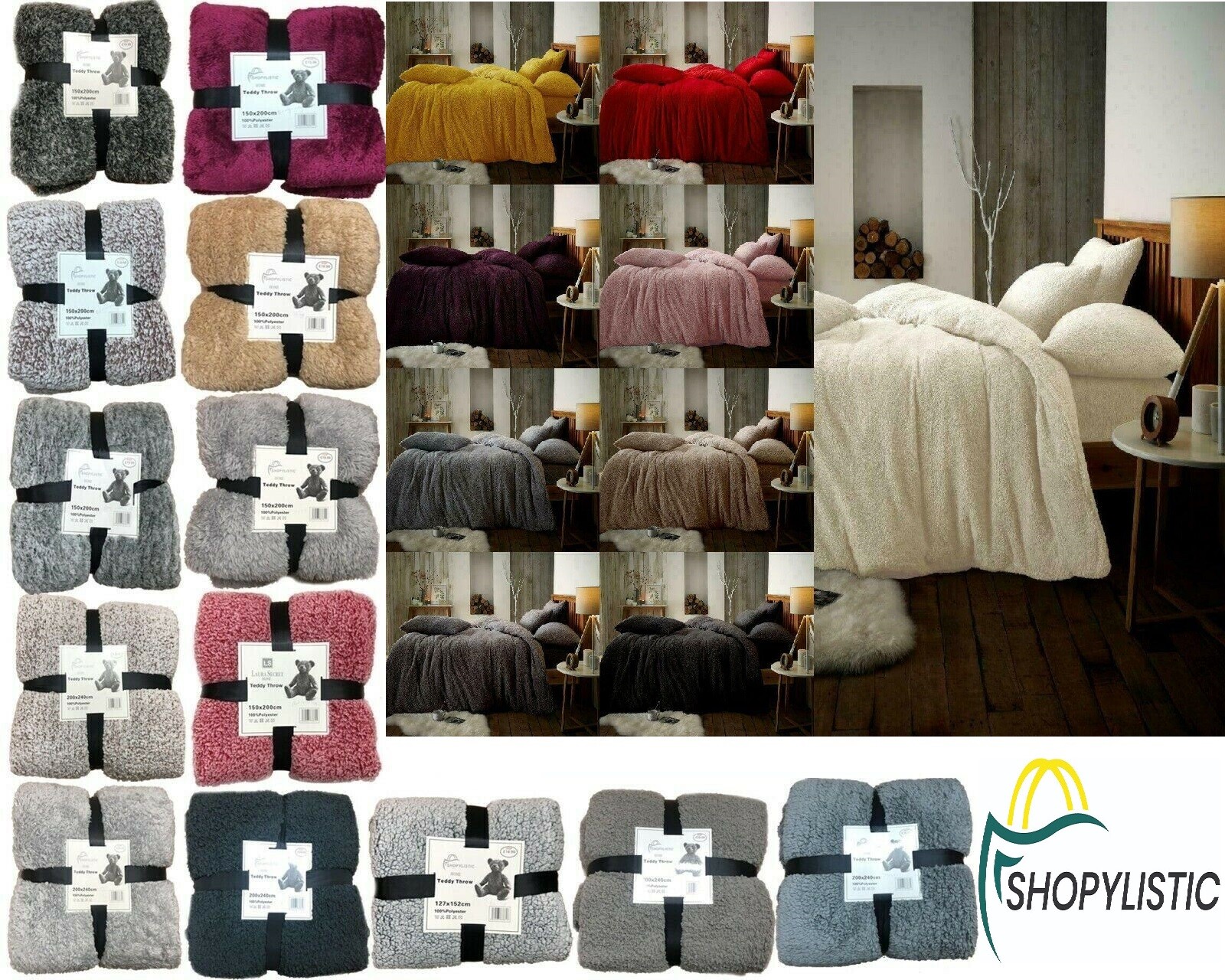FLEECE TEDDY DUVET COVER / FITTED SHEET / FLEECE THROWS BLANKET WARM