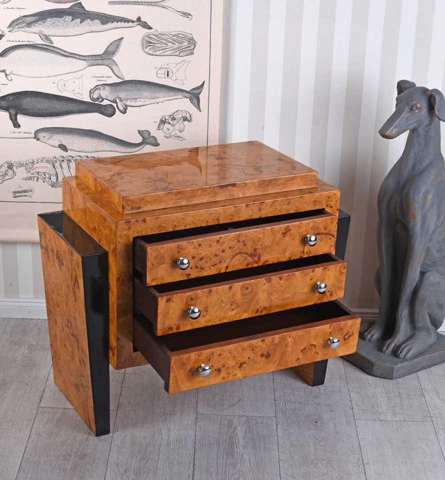 Art Deco Kommode Antik Nachtkommode Wurzelholz Nachtschrank Nachtkonsole Schrank - Image 2 of 4