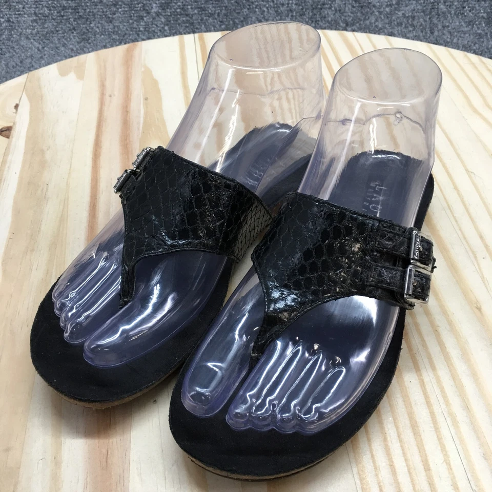 Sandalias Lauren Ralph Lauren para mujer 5 B Malia Tanga Deslizable Negro Cuero Hebilla Foto 3 de 4