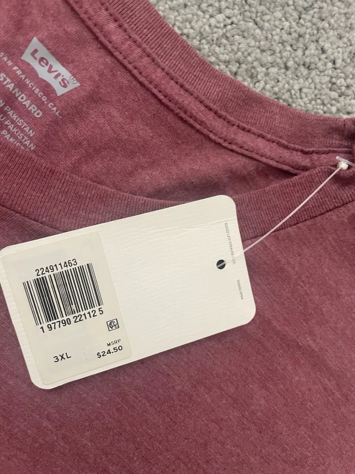 Camiseta LEVI'S Para Hombres 3XL Granate Borgoña Manga Corta Calce Relajado Suave Logo Nueva con Etiquetas Foto 3 de 4