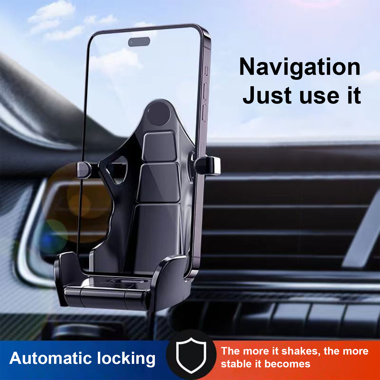 Car Phone Mount Vent Anti-slip Racing Seat Holder Stand For 4.7-7.2 Inch Phone-image