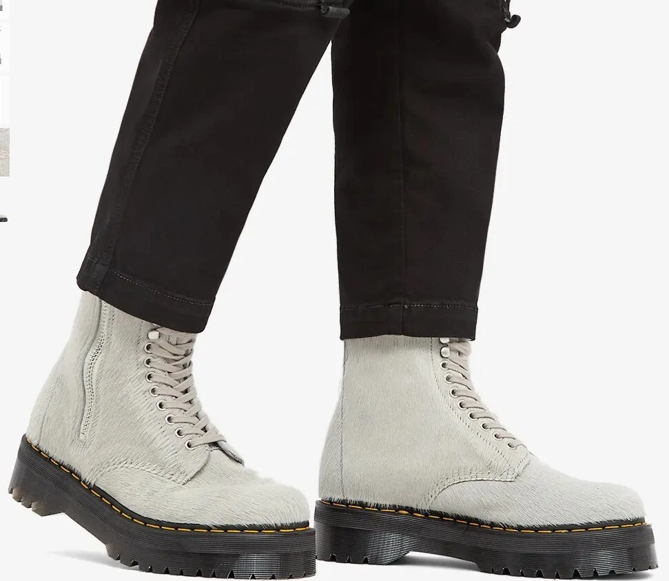 Rick Owens X Dr. Martens Quad Sole Calf-Hair Leather Boots (8 UK