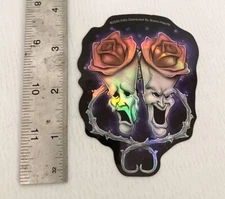 VTG DSG Brand Imports Vending Sticker 2006 2 RED ROSES 2 SKULLS Holographic