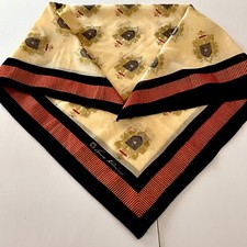 Vintage Anne Klein 30 Square Cotton Scarf w/Gold, Blue Red Emblems Border