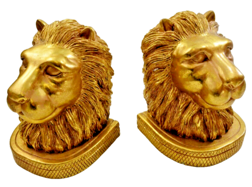 Beautiful Pair of Lion Head Gold Leaf Bookends - 第 1/6 張圖片