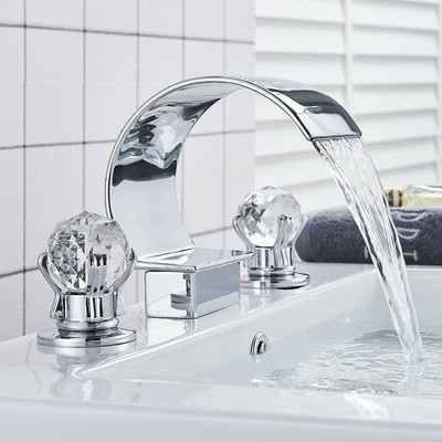 Chrom Badezimmer Spüle breitgefächert Wasserhahn Kalt Warmwasser