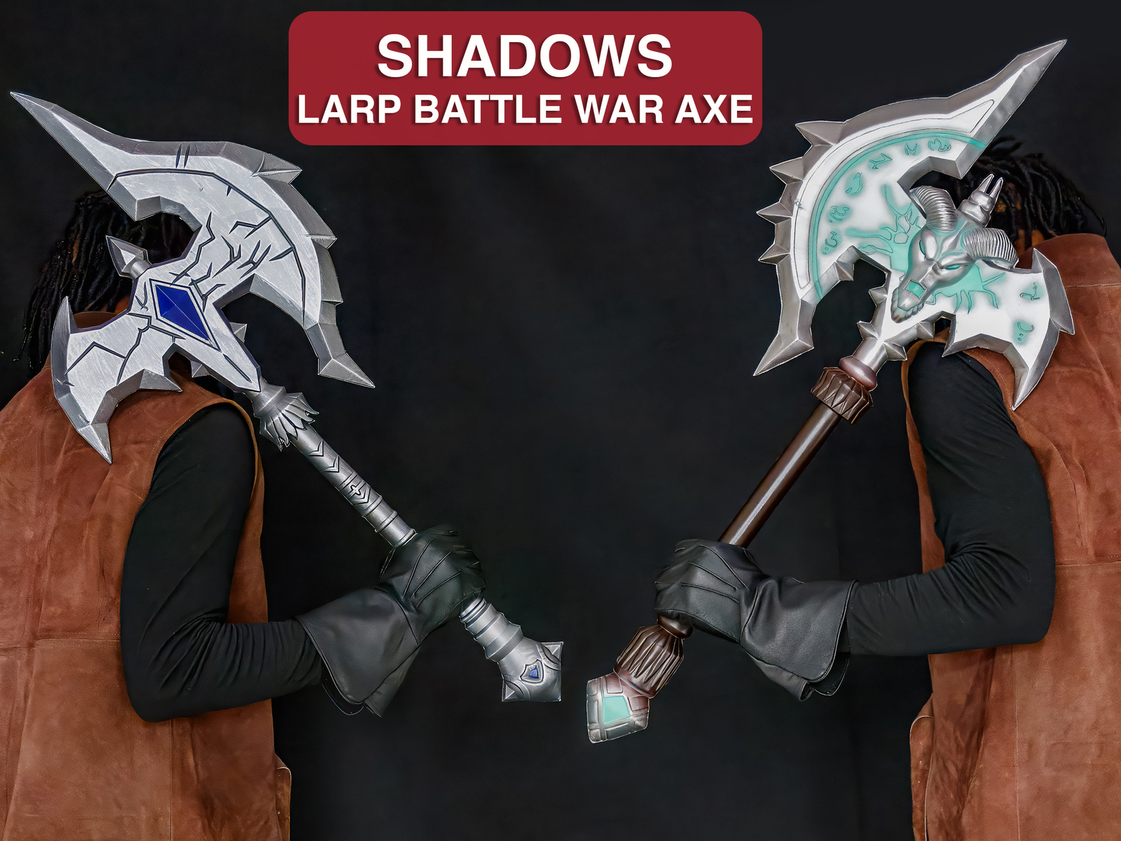 Fantasy War Axe Foam LARP Prop 36" Viking Cosplay Weapon Silver Blue Design