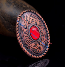 10X Copper Leathercraft Red Crystal Bead Prairie Dust Oval Belt Western Conchos