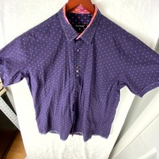 Bogosse Shirt Men's 6 Purple Polka Dots Cotton Classic Short Sleeve Button Up