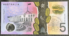 2016 AUSTRALIA $5 BANK NOTE UNC STEVENS/FRASER POLYMERE WITH PREFIX EH 162229067