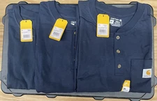 NWT lot of 3 Pack of Carhartt Short Sleeve 3XL Navy Blue Henleys K84-NVY