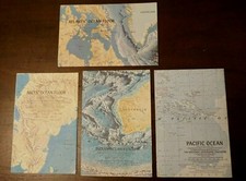 Collection of Four Vintage National Geographic Maps of World Oceans