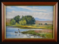 Vintage Original Landscape Oil on Board "Florida Lake Scene" By F. Hartung