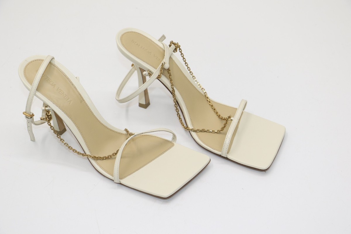 Bottega Veneta Stretch Chain Square Toe Beige Gold Sandal