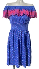 LILLY PULITZER BOREALIS BLUE LILLY SQUARED KALAMA OFF THE SHOULDER DRESS SZ S