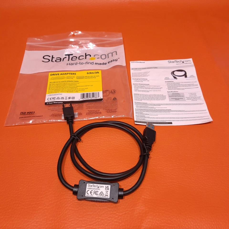 Startech USB 3.0 To eSATA HDD SSD ODD Drive Adapter Cable 3 Ft Long USB3S2ESATA3 - Image 3 of 4