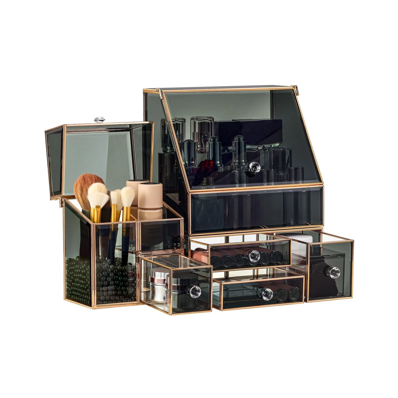 Glass Makeup Organizer for Vanity, High-End Cosmetic Storage Box for Skincare...