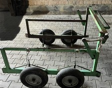 Transportwagen Rollwagen Stahlrahmen grün, 4 Räder, Luftbereifung