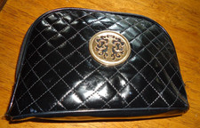 Black Vinyl Cosmetic Pouch  Zipper Makeup Bag Travel Accessory 9"x 6"