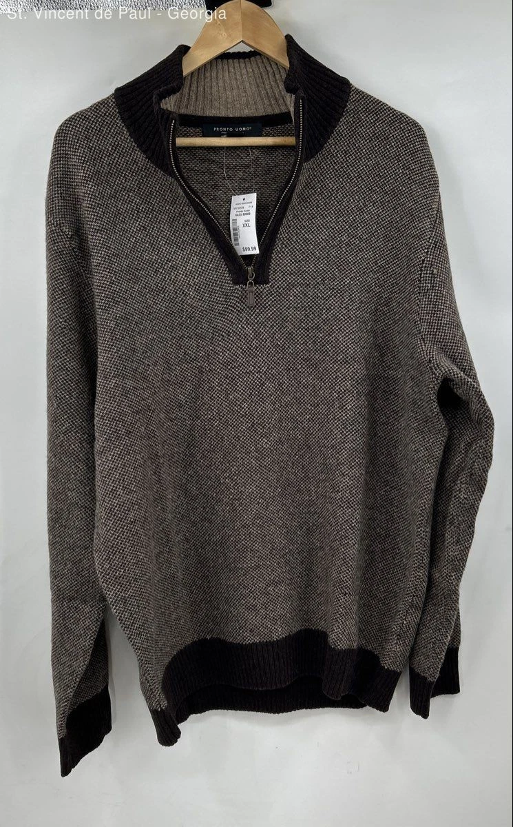 Pronto Uomo 1/4 Zip Pullover Wool Sweater Men's XXL Brown Casual NWT