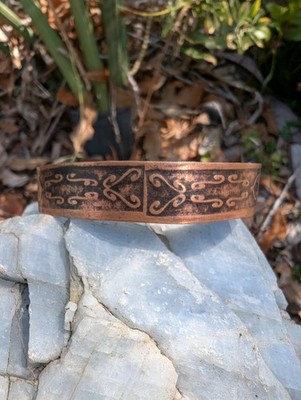 Etched Copper Hand Made Cuff Bracelet Adjustable .A19e