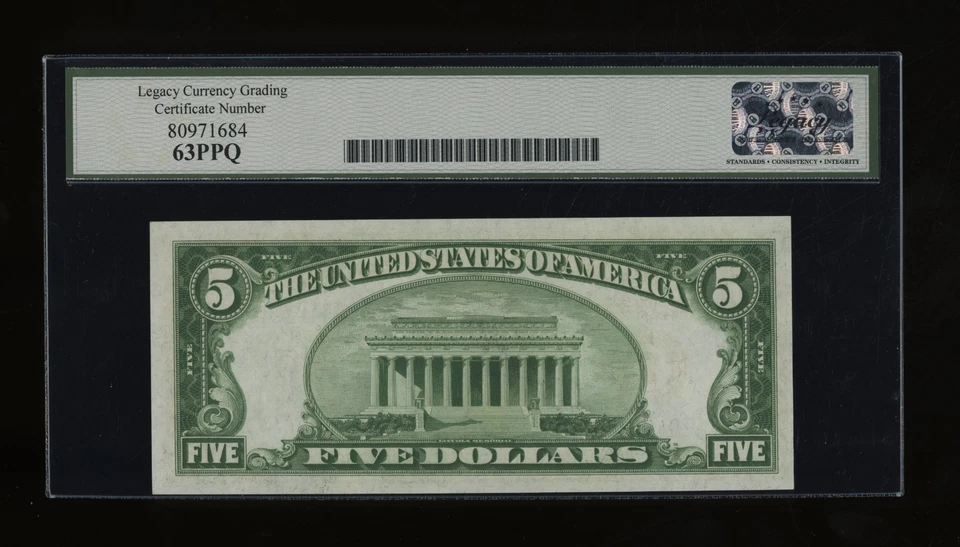 DBR 1928-A $5 FRN Chicago Numeral Fr. 1951-G Legacy 63 PPQ Serial G49003527A - Image 2 of 2