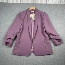 ee:some Blazer Womens Large Purple Open Front Ruched Lined 3/4 Sleeve Career NEW