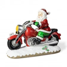 Santa with Motorcycle Table Decor Holiday Tabletop Sculpture, 11.75" L