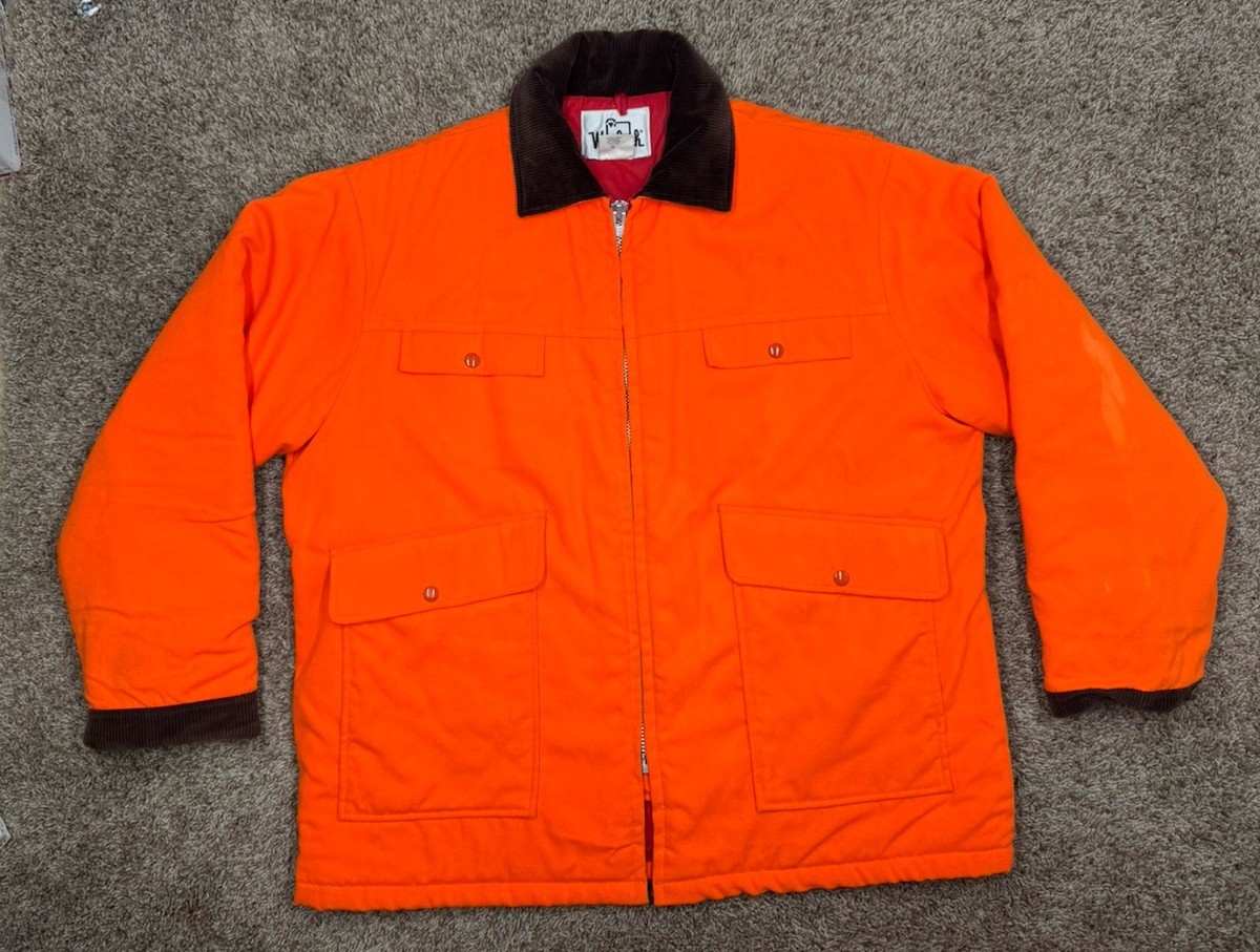 Vtg Woolrich Hunting Jacket Men's Medium Blaze Orange Quilt Lined