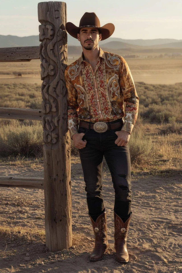 Barabas Men's Rhinestones Paisley Animal Long Sleeve Shirts 5SPR07 - Image 2 of 4