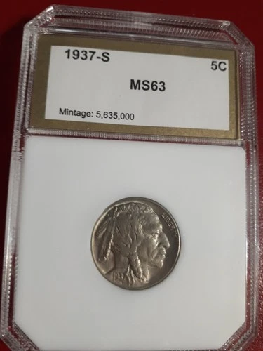 1937-S Buffalo Nickel MS63 Beautiful Buffalo Nickel