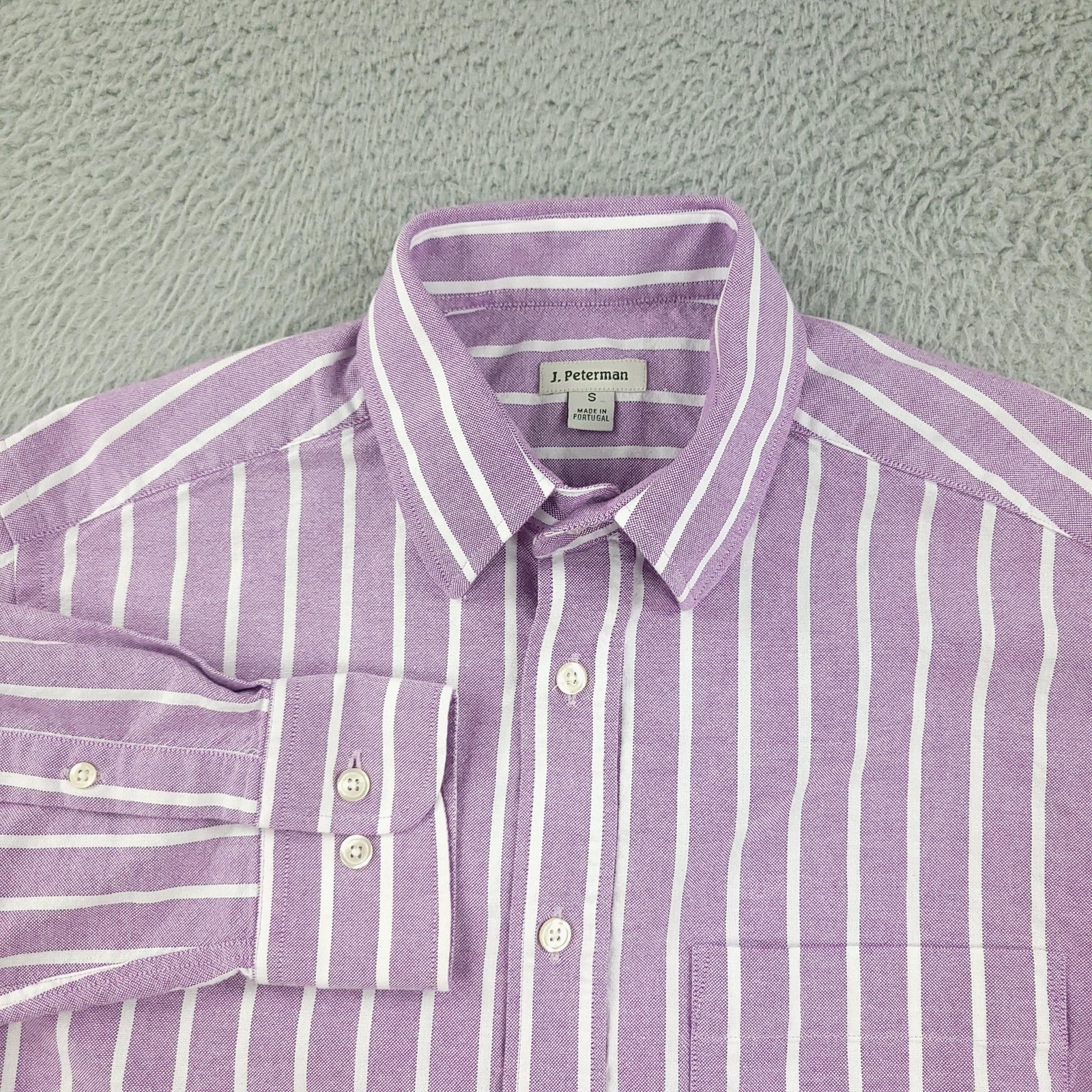 J Peterman Shirt Mens Small Purple Stripe Long Sleeve Button Down Cotton Casual